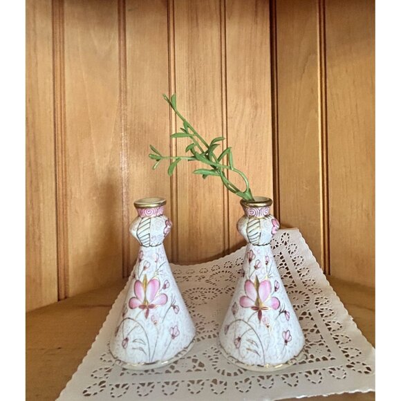 Vintage Andrea by Sadek Hand-Painted Porcelain Bud Vases Pink Gold Floral Home D - Picture 2 of 6